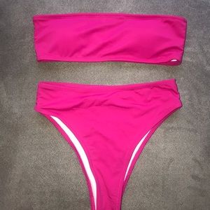 Zaful Hot Pink Bandeau High Waist Bikini